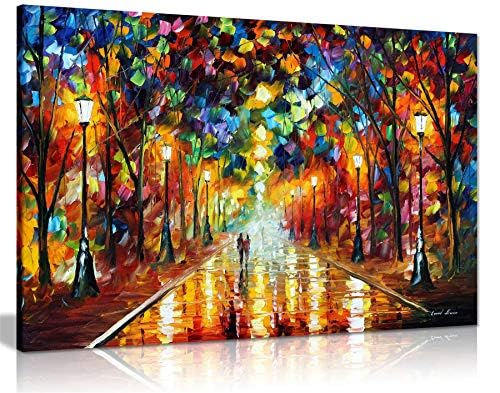 Pintura de paisaje urbano lluvioso de 40x50cm para dar color a paredes apagadas