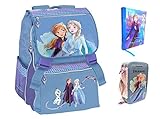 Mochila escolar Frozen II Elsa Anna From The Movie extensible + Estuche de 3 pisos completo + Diario + llavero Girabrilla + 10 bolígrafos con purpurina + marcapáginas. Incluye llavero Girabrilla con marca de regalo de color aleatorio según disponibilidad. Incluye 10 bolígrafos con purpurina y marcapáginas.