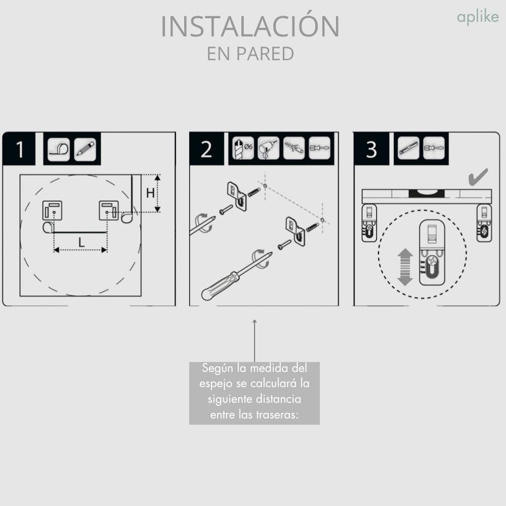 Aplike - Espejo de Baño Rectangular con 2 Tiras de Luz LED - 2 Posiciones (Horizontal y Vertical) - Luz Blanca Fría (5700K) - 80 x 60cm | Modelo Praga