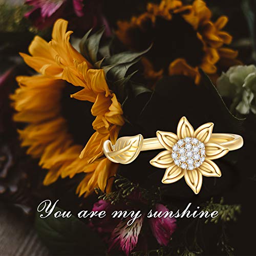 SISGEM Solid 14K Gold Sunflower Rings for Women Flower Engagement Rings, You are May Sunshine Rings Jewelry Gifts for Wife, Mom, Mother's Day, Anniversary3