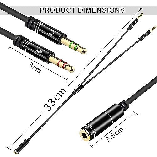 Image of The Black Store Y Splitter For Audio And Microphone, 3.5Mm Auxiliary Extension Cable 1 Male To 2 Female Audio Mic Splitter For Earphone, Headset, Phone, Laptop.