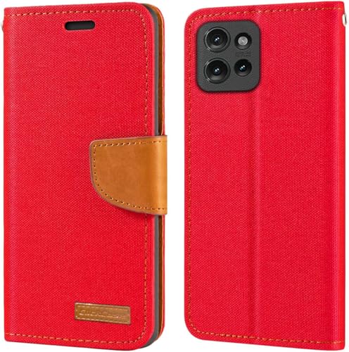 Image of ClickCase Canvas Series for Motorola Edge 60 Pro Cloth & Pu Leather Wallet Flip Case Kick Stand Magnetic Closure Flip Cover for Motorola Edge 60 Pro (Red)