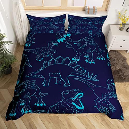 Loussiesd Juego de funda de edredón de dinosaurio con impresión digital 3D para sala de estar, juego de ropa de cama con estampado de dinosaurios, juego de cama juvenil/cuna, diseño de animales
