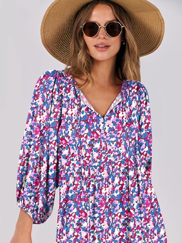 Image of ANRABESS Womens Boho Floral 3 /4 Puff Sleeve Maxi Dress | Tiered Flowy Loose Fit, Comfy Soft Rayon Fabric, Wedding Guest Church Beach, Modest Elegant, Spring Summer Fall Outfits