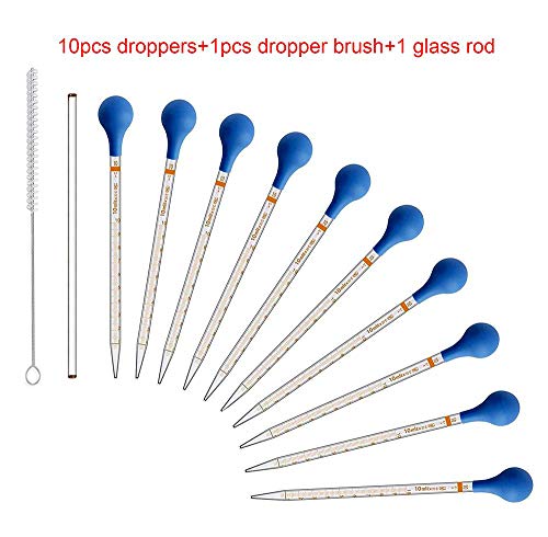 10pcs 10ml Glass Graduated Droppers Lab Pipettes Dropper Liquid Pipette with 10 Rubber