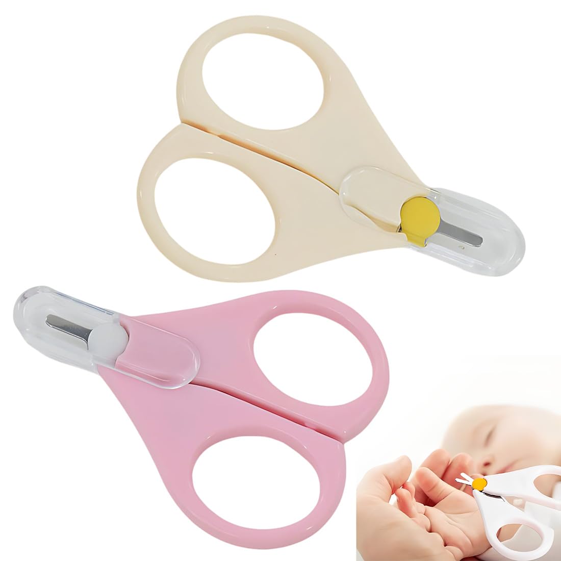 2 Pièces de Ciseaux à Ongles pour Bébé, Ciseaux à Ongles Sécurisés pour Éviter les Pincements de Peau (Rose, Beige)