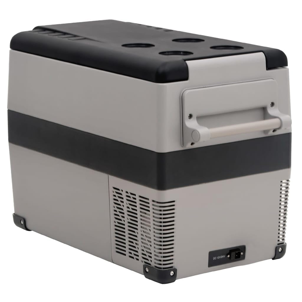 Frigo con maniglia, grigio, 35 l, in PP e PE, contenitore termico elettrico con compressore, display LED, portabevande, ideale per campeggio, picnic, auto, attività all'aperto, viaggi