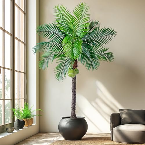 Erimda 30-Year Factory Faux Coconut Tree - 7.2FT Faux Palm Tree Realistic Thick Trunk & Heavy Duty...