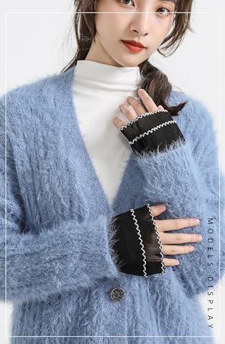 Image of Chiffon Wrist Cuffs for Women, Ruffled Pleated Fake Sleeves Elastic Detachable Hand Cuffs for Sweater Blouse Coat
