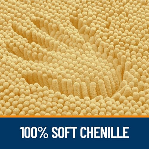 Image of OLANLY Bathroom Rugs Sets 2 Piece, Soft Absorbent Chenille Bath Mats and U-Shaped Contour Toilet Mat Area Rug Set, Machine Washable Bath Carpet, Home Decor Accessories(47 inchx20 inch+24 inchx20 inch, Yellow)