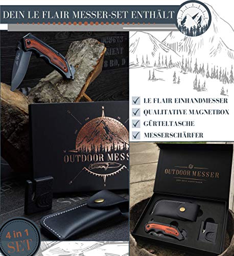 Le Flair Outdoor Knife, One-Handed Pocket Knife With 8.5 cm Stainless Steel Titanium Blade, Survival Knife With Corrosion Protection, Bushcraft Knife Incl. Knife Sharpener And Magnetic Box, Folding Knife - Image 3