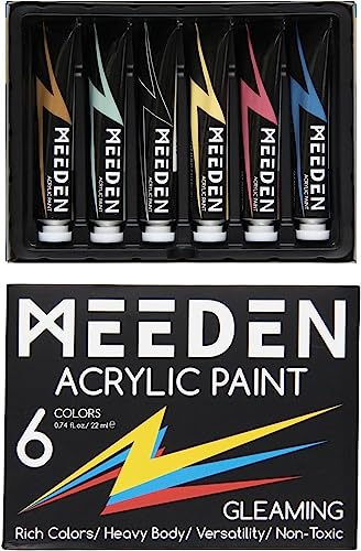 MEEDEN Glitter peinture acrylique médium, 6 tubes 22ml/0.74oz, peintures Shimmer haute viscosité, Art Craft pour artistes débutants