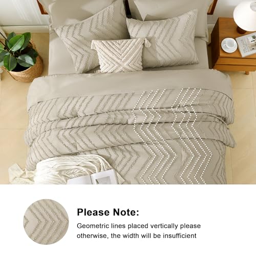 Image of Litanika Light Hazel King Size Comforter Set with Sheets - 7 Pieces Bed in a Bag King Boho Tufted Complete Bedding Sets with Comforter, Sheets, Pillowcases & Shams