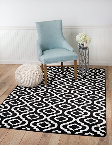 Summit 25 New Black White Trellis Lattice Modern Abstract Rug Many Aprx Sizes Available , 8 X10 ACTUAL IS 7 .4 X10 .6
