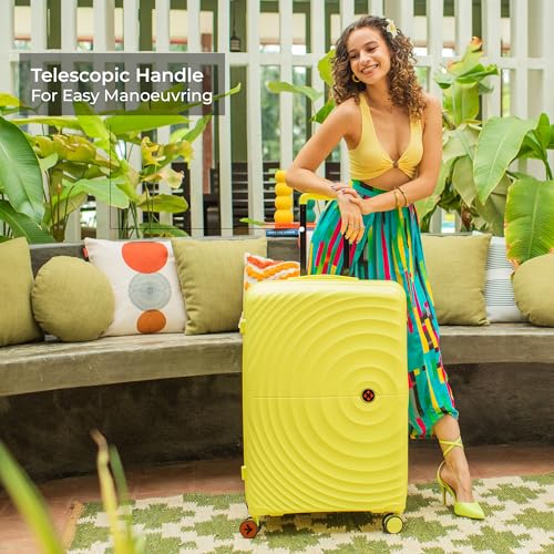 Image of Nasher Miles Polypropylene Spinner Seattle Hard-Sided Check-in Luggage 24 inch | 65cm | 8 Wheels Medium Trolley Bag for Travel | Suitcase (Yellow)