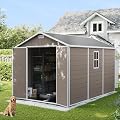 UDPATIO Resin Storage Shed 7.5x10 FT, Outdor Plastic Shed for Garden Tools Pool Equipment, Outside Sheds with Lockable Door for Backyard, Patio, Lawn, Brown