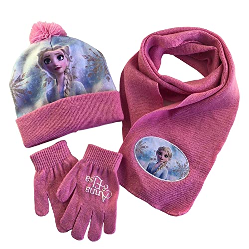 Juego de 3 piezas Frozen Hat Bufanda Guantes, Wopin Otoño Invierno Niñas Conjunto cálido, Niños y niñas bufanda sombreros lindo otoño e invierno traje de hielo y nieve niñas niñas sombreros bufanda Cover