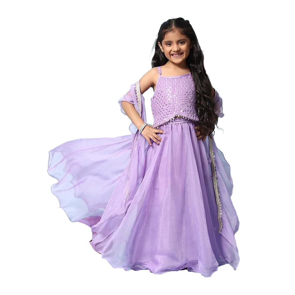 Girl Cotton Blend Flared Solid Lehenga Set-image-11