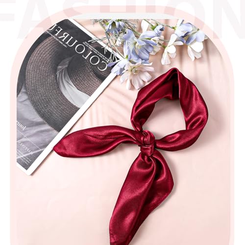 23.6" Satin Neck Scarf, Silky Satin Red Small Square Scarf Fashion Lightweight Neck Scarves Purse Bag Scarfs for Handbags Vintage Handkerchief Ribbon Scarfs for Women Gift4