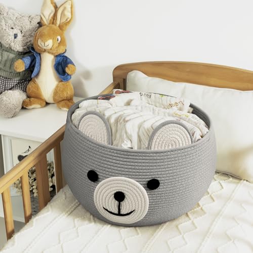 Image of CherryNow Baby Basket for Nursery, Baby Boy Gift Baskets Empty, Decorative Woven Basket for Toys Organizer Living Room, Light Gray, 15.7 inchD x 10.5 inchH