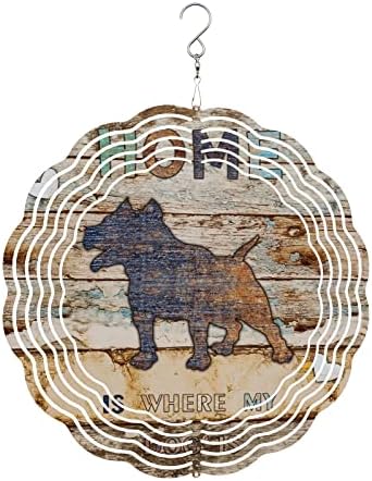 Wind Spinners Pitbull Dog Stainless Steel Spinner for Yard and Garden Home Wood Grain Wind Sculptures 10 Inch 3D Crafts Ornaments Hanging Wind Spinner for Outdoor & Indoor Decorations