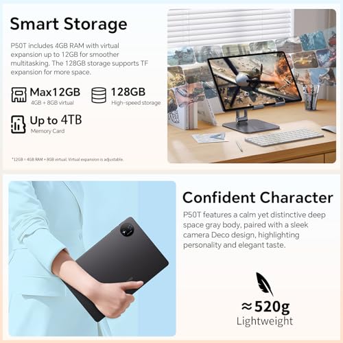 TECLAST P50T Android 16 Tablet 11 Zoll Gemini AI, 90Hz Display, T7200 Octa Core Gaming Tablets, 2.4G+5G WLAN, 12GB RAM+128GB ROM(5TB TF)… – Ansicht 5