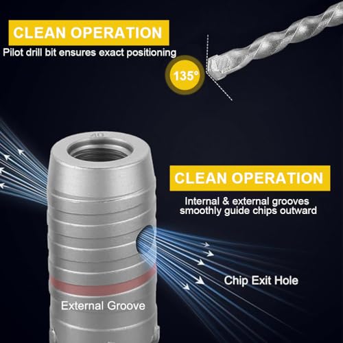 Image of Serplex Concrete Hole Saw Set Carbide Core Drill Bit Kit for Brick, Cement, Stone, Wall Drilling - Hole Cutter Set with 30mm, 40mm, 50mm Bits, 220mm SDS Plus Shank and Center Drill