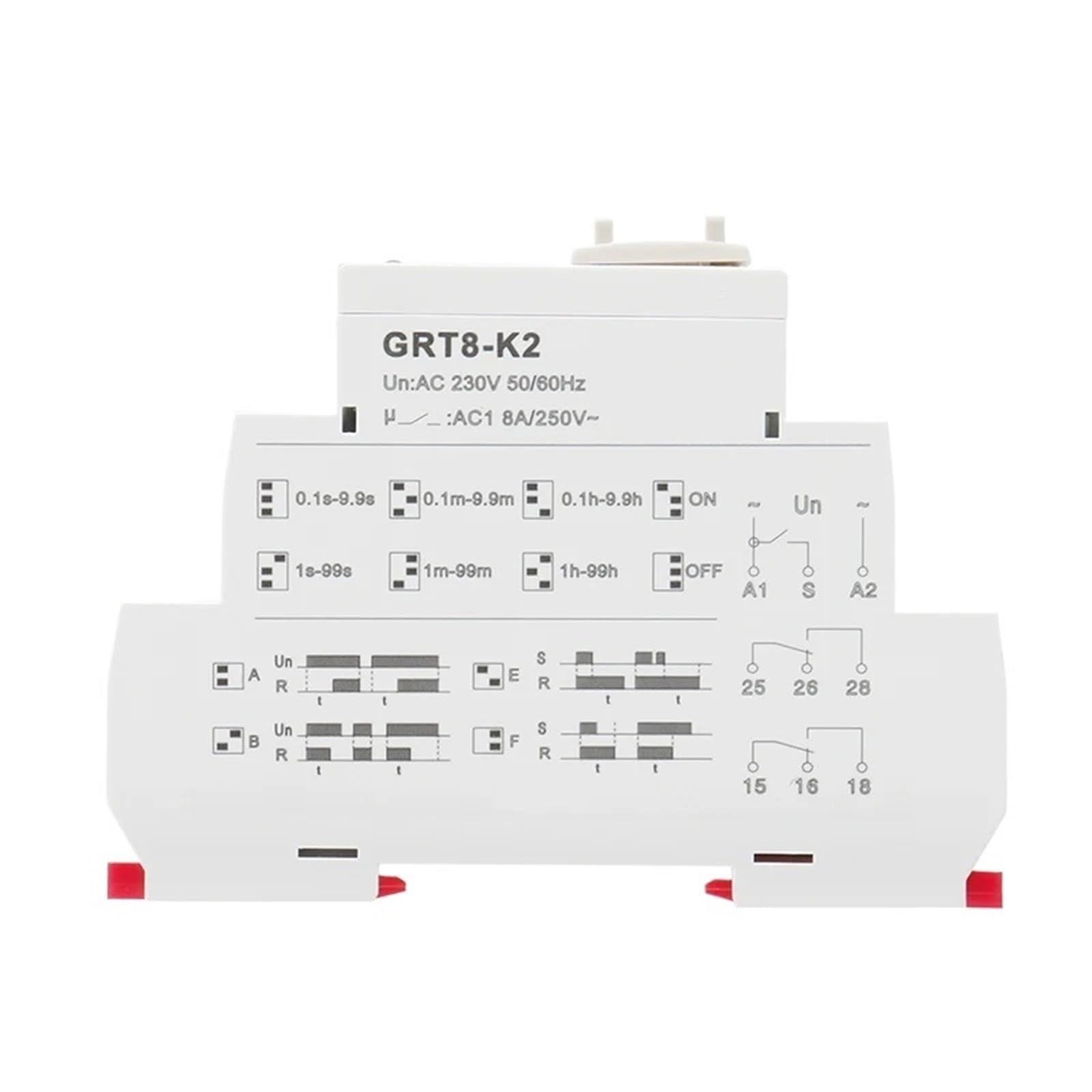GRT8-K Relé temporizador de ajuste digital CA 12V 24V 220V 230V multifunción Retardo de tiempo encendido y apagado (GRT8-K1 AC230V)