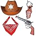 Haichen Accesorios de Disfraces de Vaquero Sombrero de Vaquero Bandana Pistolas de Juguete con Fundas de cinturón Juego de Vaquero para la Fiesta de Halloween (marrón)