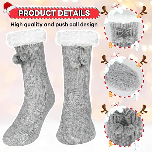 Image of Lonfliness 3Pairs Slipper Fuzzy Socks for Women Fluffy Cozy Cabin Socks Warm Soft Sock Cute Winter Sock With Grips Red Black Gray Fluffy Slipper Christmas Fuzzy for Women Teen Girls
