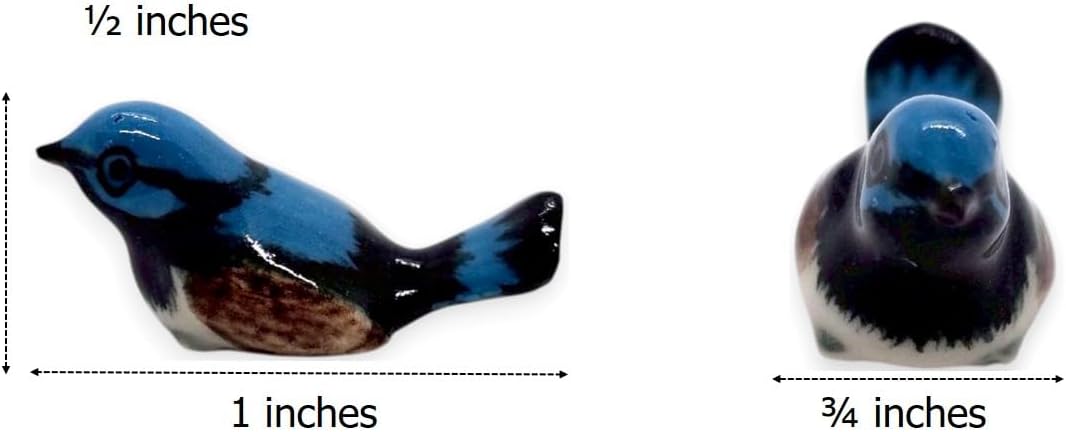 WitnyStore Tiny 1" Blue Brown Superb Fairywren Bird Figurine - Miniature Hand Made Ceramic Birds Colorful Porcelain Animals Cute Decorative Figure Collectible Figurines for Terrarium Décor Gifts image 3