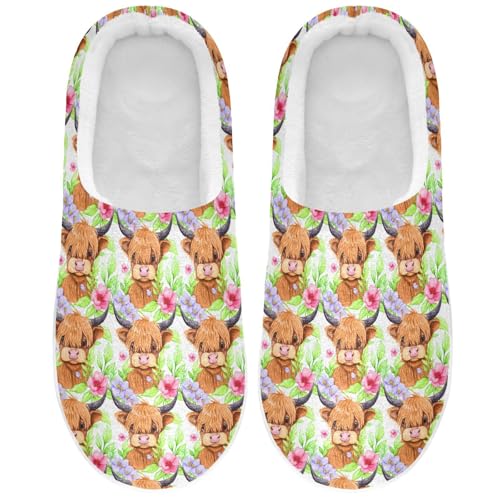 Cute Highland Cow Ox Flowers Floral Mens Womens Slippers Cozy Memory Foam Slippers Slip On Warm House Shoes for Indoor Outdoor Size 16/17 2302073