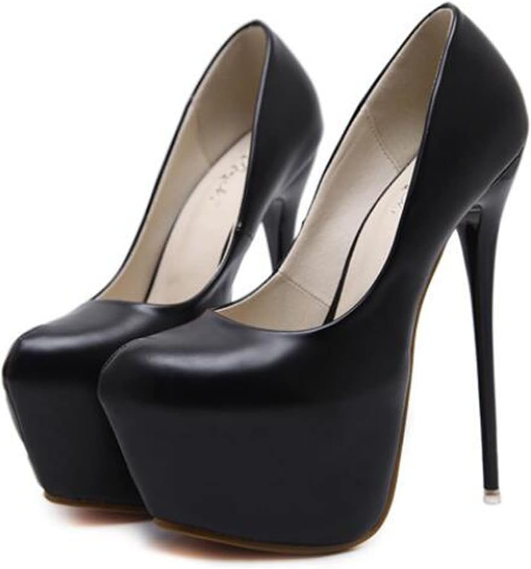 ZHLONGWomen Shoes 5.5CM Platform Round Head Women Pumps Shoes Sexy Thin Heel High Heels 16CM Pumps
