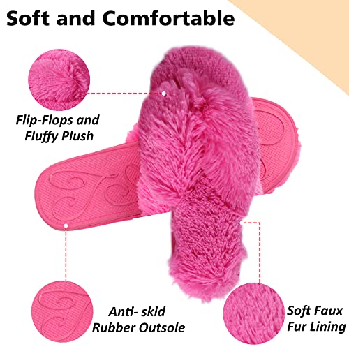 Fuzzy Flip Flop Open Toed Slippers for Womens Furry Home Slippers Fluffy Slip on House Shoes Indoor Outdoor Slippers2
