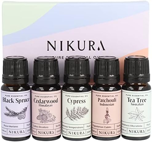 Nikura Floral Selection Essential Oil Set - 5 x 10ml - 100% Pure Aromatherapy Oils - Lavender French Oil, Palmarosa Oil, Rose Geranium Oil, Rosewood Oil, Ylang Ylang Complete Oil