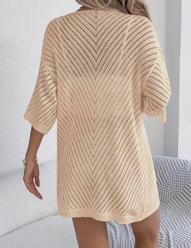 Image of Zeagoo Lightweight Summer Cardigan for Women Short Sleeve V Neck Crochet Kimonos Loose Open Front Hollow Out Cover Ups
