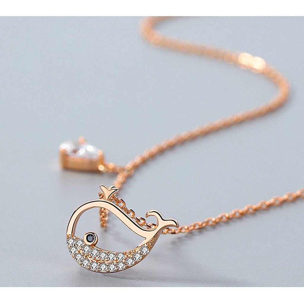 Collane Collana a Sospensione clavicola Lunghezza Totale 16.93in, collane per Donna, Piccola Forma di Balena, collane in Argento Sterling Collana da Donna