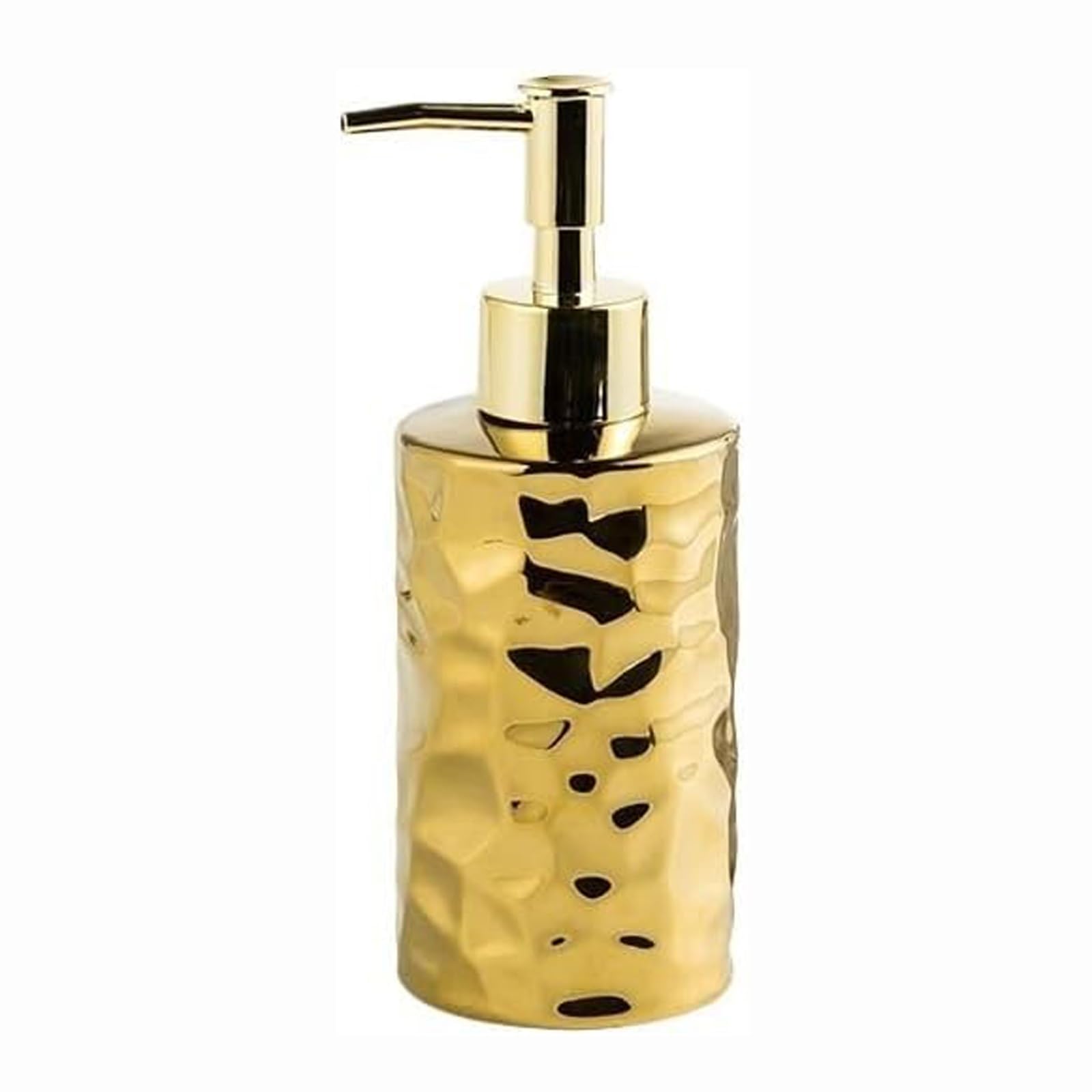 Kxaoxgrc Gold Glass Soap Lotion Dispenser Set, Ceramic Soap Dispenser With Less Steel Pump, And Silver, Square And Round(,Round)