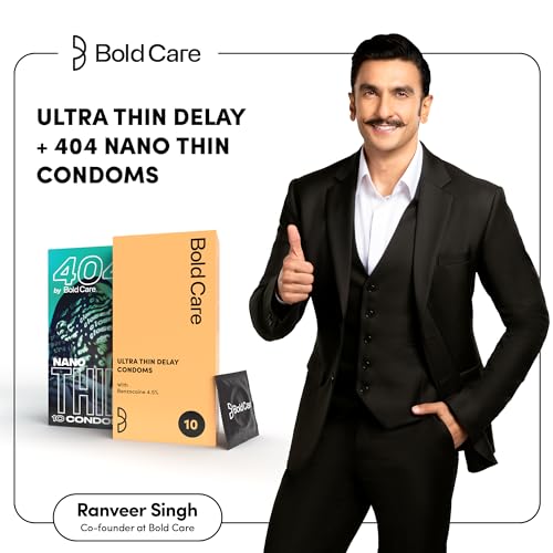Image of Bold Care Ultra Thin Long Last Condoms - Lubricated, Natural Latex - Pack of 10 + Bold Care 404 Super Nano Thin Condoms For Men - 50 Microns, Intense Fit with a Barely There Feel - Pack of 10 - Combo