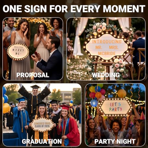 Image of Bottle Service Sign Wedding Party Marquee Light, Custom Portable LED Signs for with Removable Letter Stickers, 20 Inch Vintage Geometric Light Up Sign for Party Club Birthday Home Bar Decor