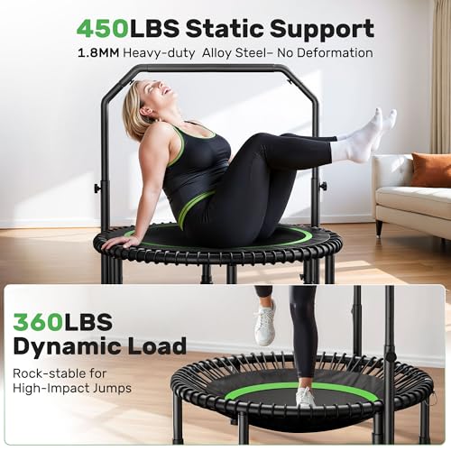 BCAN 550LBS Foldable Mini Trampoline, 48" Fitness Trampoline with Adjustable Handle Bar, Safety Pad/Bungee Cords, Stable & Quiet Exercise Rebounder for Adults Indoor/Garden Workout - Image 4