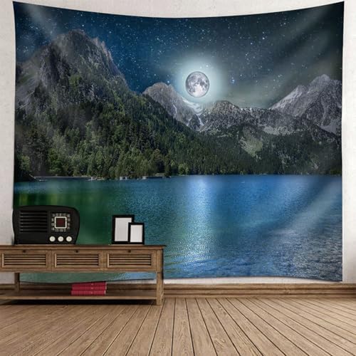 Tapisserie nuit lune montagnes drap mural anti-stress chambre