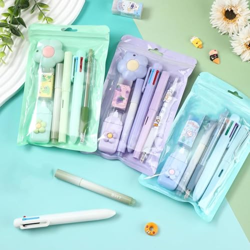Image of SAMVARDHAN 7 Pcs Cute Purple Stationery Set Kawaii School Supplies Office Supplies Including Ballpoint Pens Pencil Sharpener Highlighter Correction Tape Ruler (Pink)