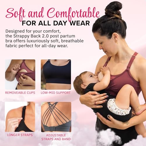 Love and Fit Strappy Back Nursing Sports Bra - On-The-Go Comfortable Breastfeeding Bra with Low-Mid Support, Thicker Band3