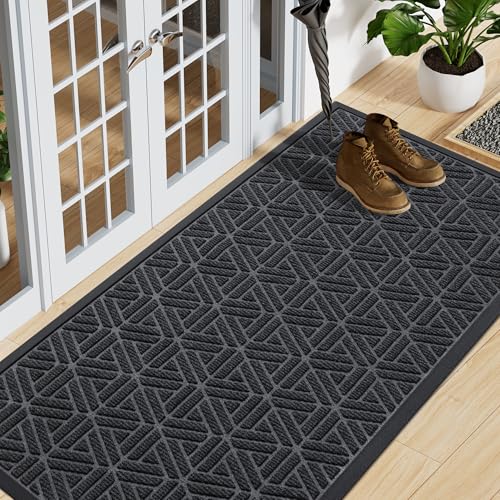 Smiry Front Door Mat Outside Entrance, Heavy Duty Natural Rubber Doormat, Trap Dirt and Moisture Easy Clean Low Profile Patio Porch Welcome Floor Mats for Entry, 59x23 Inch, Grey