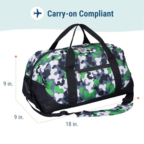 Image of Wildkin Kids Overnighter Duffel Bag - Carry-On Size, Ideal for School & Sleepovers - Green Camo