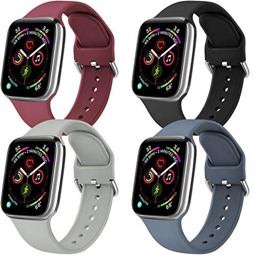 Yandu - Juego de 4 correas de repuesto para Apple Watch de 38 mm, 42 mm, 40 mm, 44 mm, silicona suave, compatible con iWatch Series 5 4 3 2 1