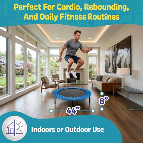 Image of Machrus Upper Bounce Mini Rebounder Trampoline for Adults and Kids, Exercise, Indoor Fitness, Foldable Round Jumping Exerciser, Supports up to 220 lbs