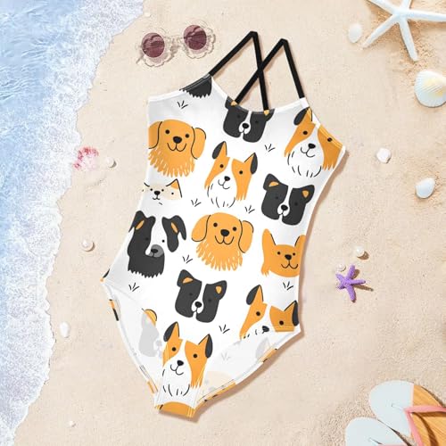 Cute Cartoon Dog Girls One Piece Swimsuits Summer Quick Dry Beach Bathing Suit3