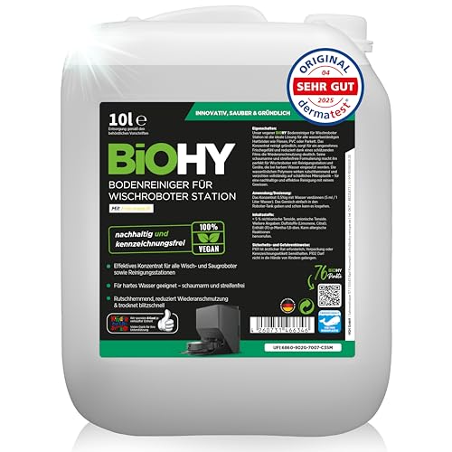 BiOHY Bodenreiniger für Wischroboter Station mit Frischeduft (10 Liter Kanister) | Reinigungsmittel Konzentrat für alle Wisch & Saugroboter mit Nass-Funktion | Schaumarm & Streifenfrei